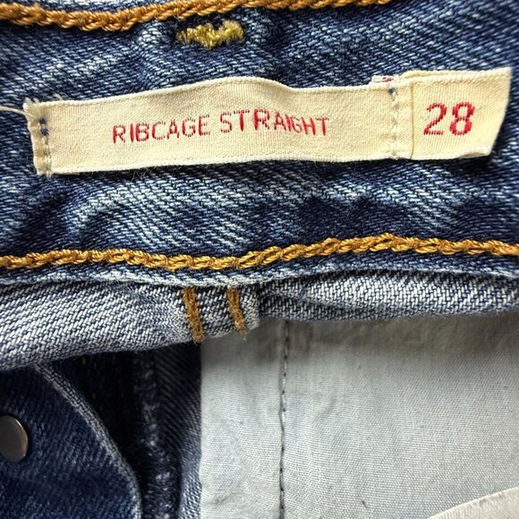 Levi's Premium Ribcage Straight Jeans Tag 28/29 Button Fly Big E High Rise Blue - Picture 4 of 13